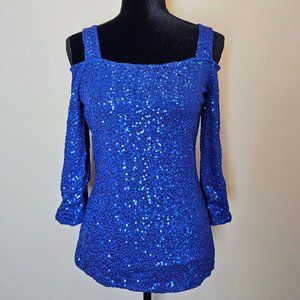 Blue Sequined Cold Shoulder Tunic